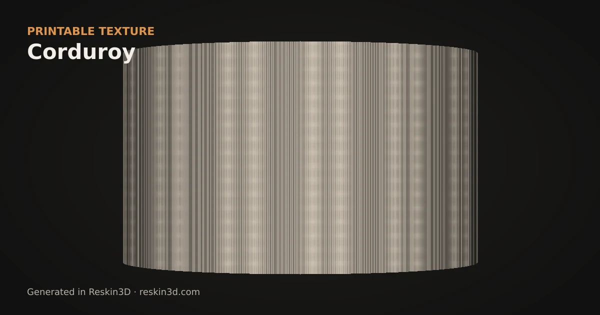Corduroy texture previewed as relief on a cylinder