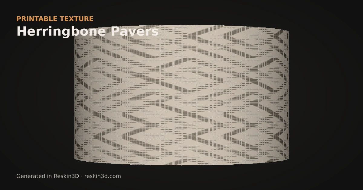 Herringbone Pavers texture previewed as relief on a cylinder