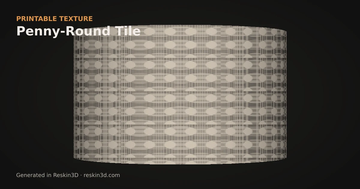 Penny-Round Tile texture previewed as relief on a cylinder