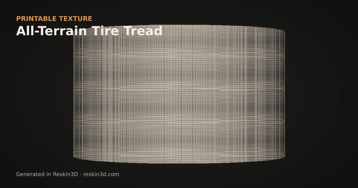 All-Terrain Tire Tread texture previewed as relief on a cylinder